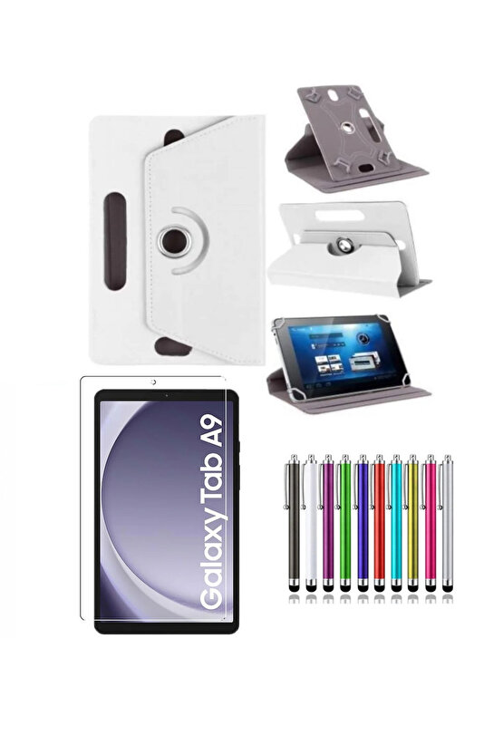 Samsung Galaxy Tab A9 SM-X110 8.7 Standlı Tablet Kılıfı + Kırılmaz Ekran Koruyucu+ Dokunmatik Kalem