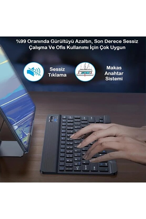 Tablet Telefon Uyumlu Taşınabilir Şarj Edilebilir Kablosuz Bluetooth Türkçe Q Klavye ve Mouse Seti