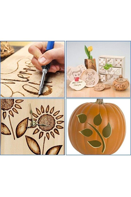 Havya seti 60W 220V Isı Ayarlı 37 Parça Ahşap Yakma Elektrikli Havya Seti Lehim Seti