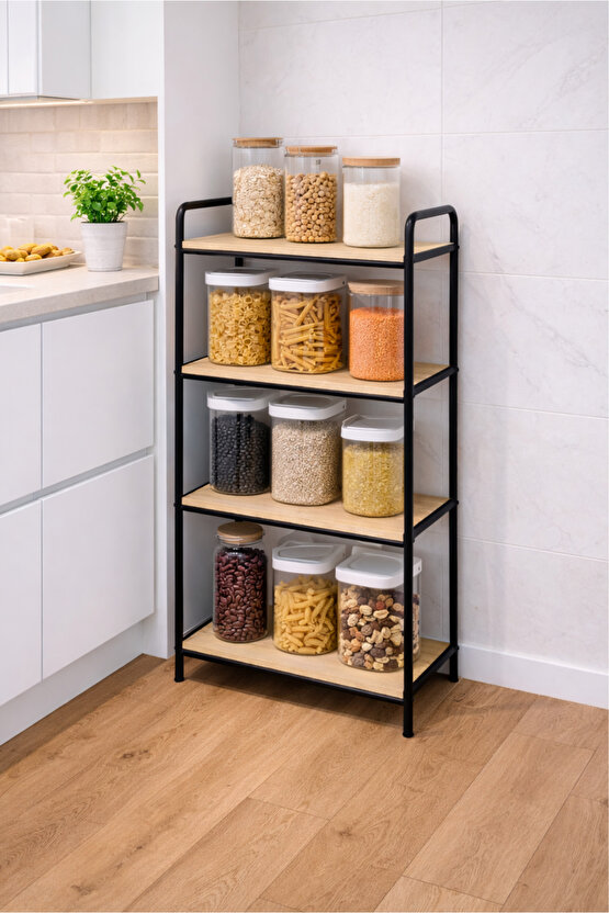 Çok Amaçlı 4 Katlı Raf Ofis Dosya Rafı Kitaplık Dekoratif 4 bölmeli Raf Mutfak Düzenleyici Rafı