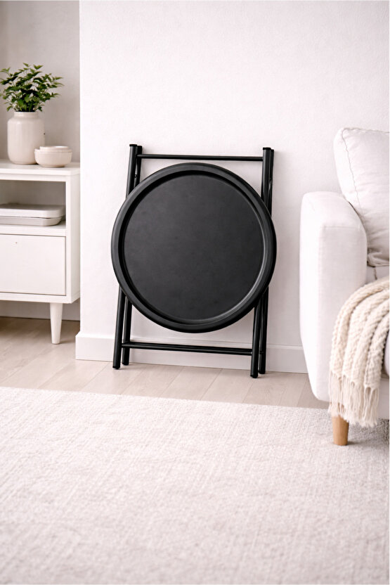 Katlanır Tepsili Metal Sehpa Çok Amaçlı Çıkarılabilir Tepsili Sehpa