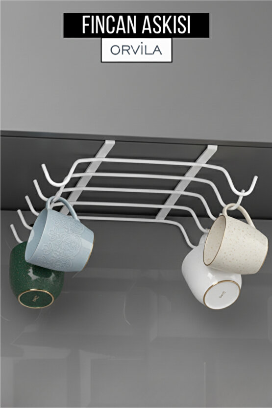 Raf Altı Asılabilir 10 Kancalı Fincan Ve Kupa Bardak Düzenleyici Askılığı - Beyaz