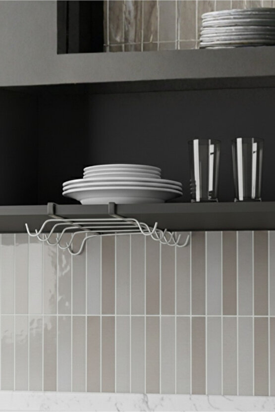 Raf Altı Asılabilir 10 Kancalı Fincan Ve Kupa Bardak Düzenleyici Askılığı - Beyaz