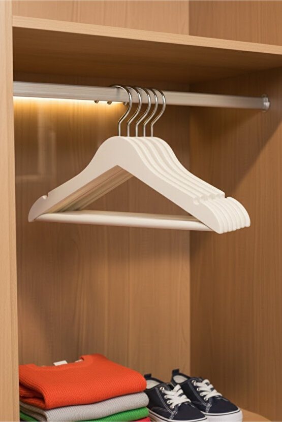 12 Adet - Bebek ve Çocuk Boy Ahşap Görünümlü Plastik A Kalite Elbise Askısı Tshirt Pantolon Askı