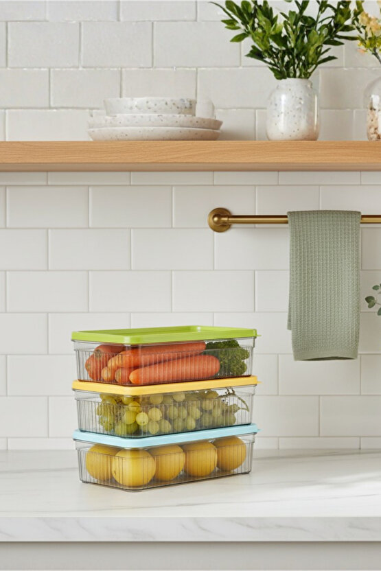 3lü Buzdolabı Organizer Saklama Kabı Buzdolabı Düzenleyici 3x1.80 L
