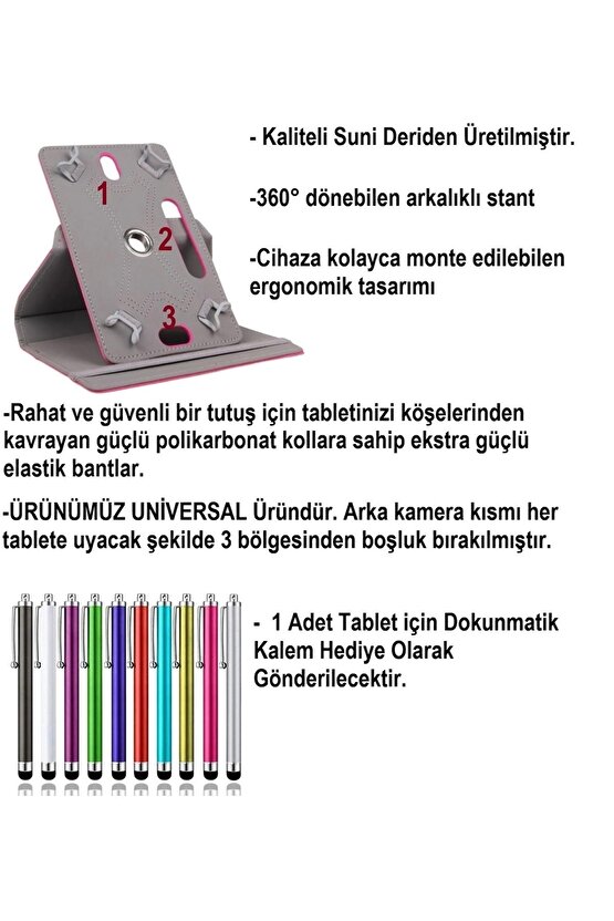 Hometech Alfa 8 Mg 8Standlı Tablet Kılıfı+Nano Kırılmaz Ekran Koruyucu+Dokunmatik Kalem