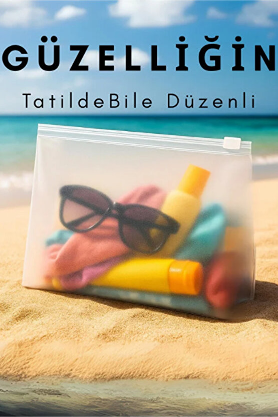 10 Adet Şeffaf Buzlu Fermuarlı Makyaj Çantası – Kozmetik Organizer - Seyahat Tipi