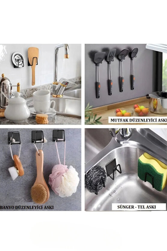 Kendinden Yapışkanlı Çok Amaçlı Metal Askı - Siyah