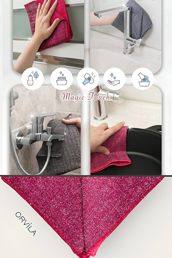 Mikrofiber Zor Kir Bezi İnatçı Kirler ve Lekeler için Çift Taraflı ve Telli Zor Kir Bezi 40x40 cm