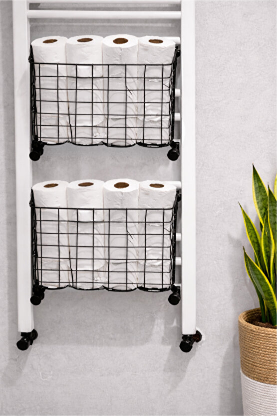 2li Asılabilir Havlupan Düzenleyici Banyo Havluluk Kurutma Sepeti Tuvalet Kağıdı Organizeri