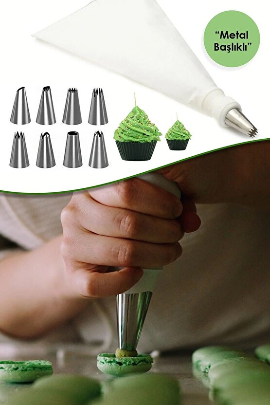 Pratik Metal Uçlu Krema Sıkma Torbası - 9 Adet Şekilli Uçlu