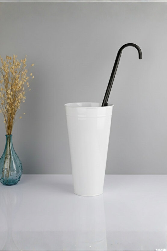 Beyaz Metal Konik Vazo Şemsiyelik Kova Dekoratif Çiçeklik Aranjman Metal Saksı