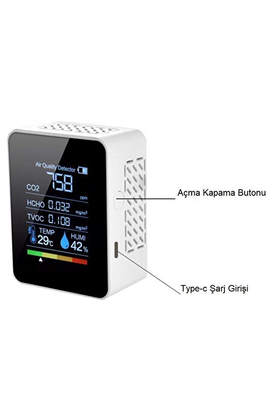 Hava Dedektörü Hava Kalite Karbondioksit Ölçüm Cihazı 5i 1 Arada