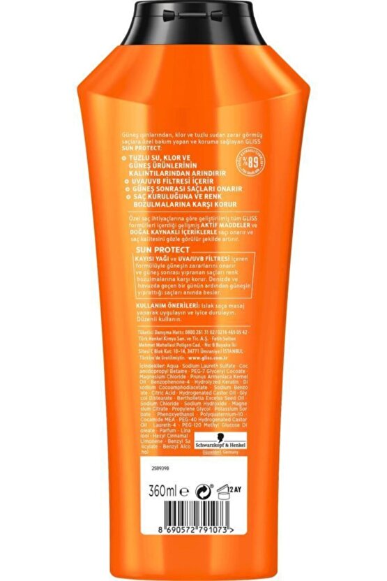 Schwarzkopf Gliss Sun Protect Güneşe Karşi Koruyucu Şampuan 360 Ml