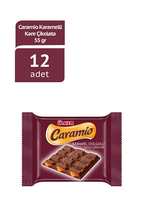 CARAMİO Karamel Dolgulu Sütlü Kare Çikolata - 55 gram - 12 Adet