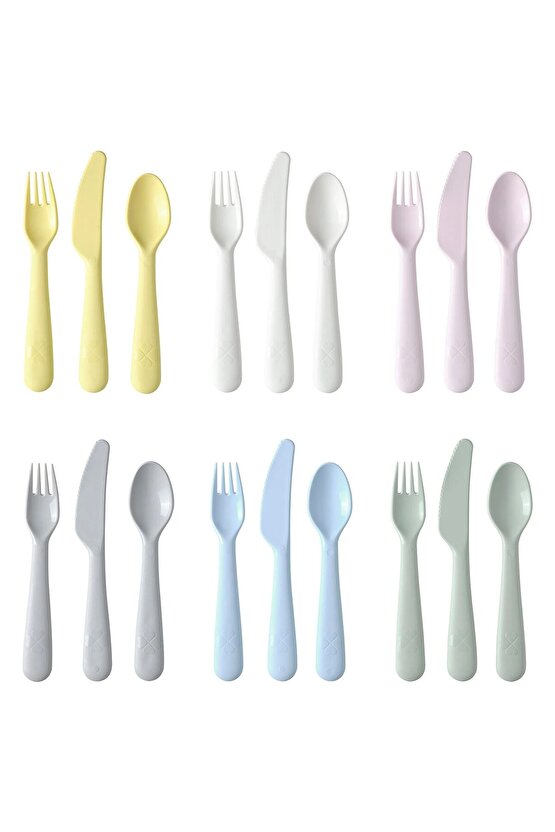 KALAS Çocuk Çatal Kaşık Bıçak Seti, Pastel Tonlar, 18 Parça