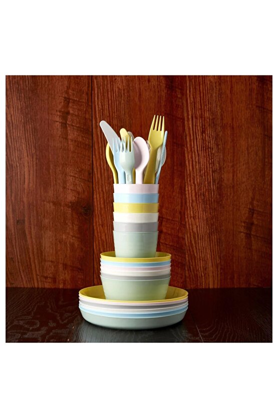 KALAS Çocuk Çatal Kaşık Bıçak Seti, Pastel Tonlar, 18 Parça