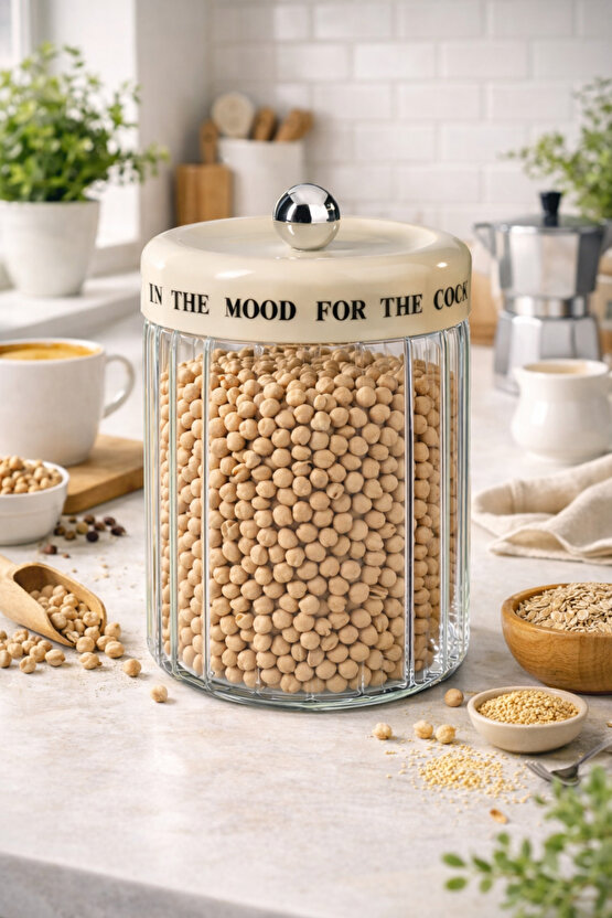 1400 ml Cam Saklama Kavanozu 12 x 9 cm Hava Geçirmez Bakliyat, Kahve, Makarna ve Kurabiye Kabı