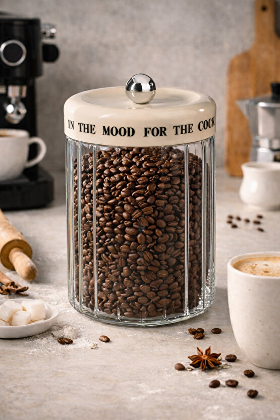 1400 ml Cam Saklama Kavanozu 12 x 9 cm Hava Geçirmez Bakliyat, Kahve, Makarna ve Kurabiye Kabı