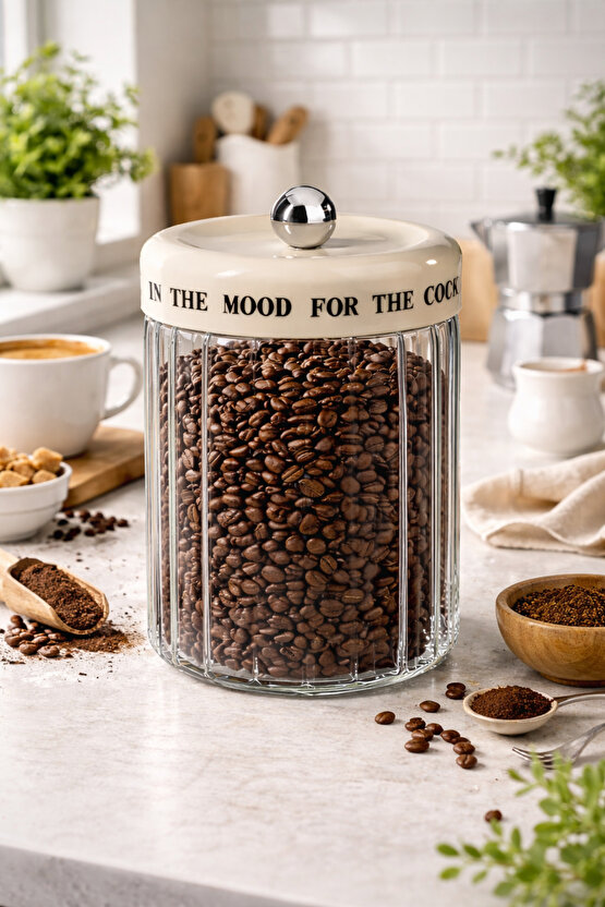 1400 ml Cam Saklama Kavanozu 12 x 9 cm Hava Geçirmez Bakliyat, Kahve, Makarna ve Kurabiye Kabı