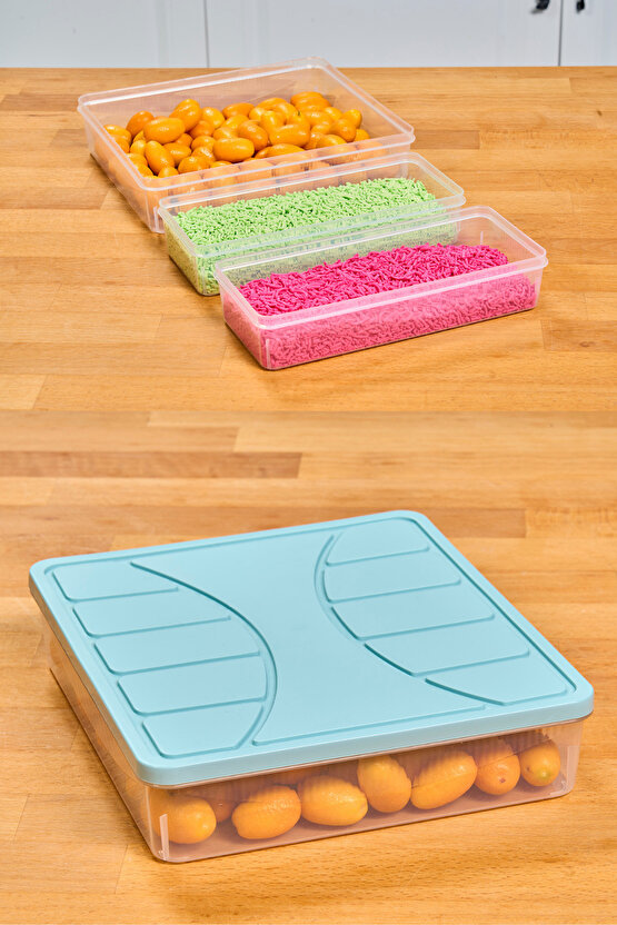 3 Adet 6 Parça Mikrodalga ve Difrize Uygun Saklama Kabı 1x3000 ml 2x1100 ml Fresh Box