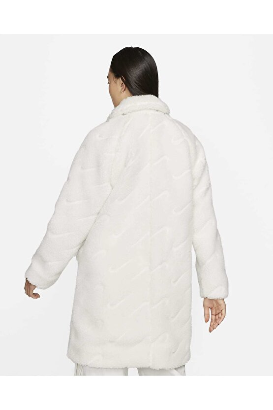 Sportswear Icon Clash White Long Sherpa Kadın Ceket