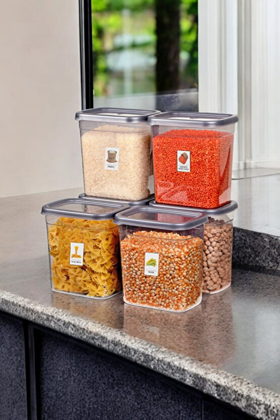 6 Adet 12 Parça Etiket Hediyeli 2000 ml. Sızdırmaz Kapaklı Erzak Bakliyat Saklama Kabı  Çeyiz Seti