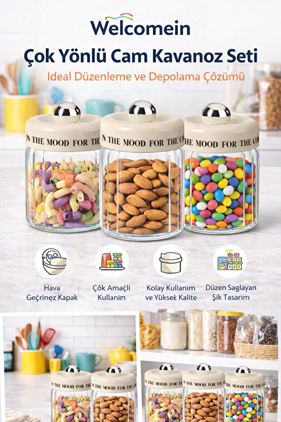 3’lü Cam Kavanoz Seti 320 ml – Hava Geçirmez Kapaklı, Çok Amaçlı Saklama Kabı