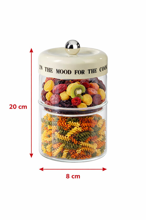 İki Bölmeli Cam Saklama Kavanozu 8 x 20 cm – 750 ml + 600 ml, Akasya Kapaklı