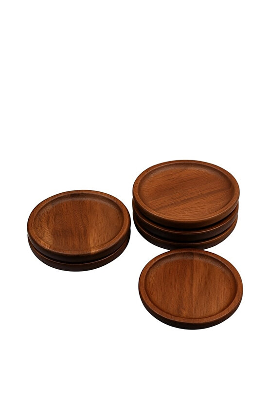 6lı Ahşap Fincan ve Bardak Altlığı Oval Akasya Sunum 11 Cm