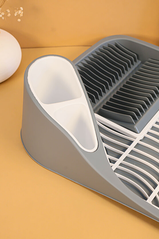 Gri Kompakt Tasarım Su Tahliyeli Mutfak Lüks Bulaşıklık - Çatal Kaşıklık Bölmeli