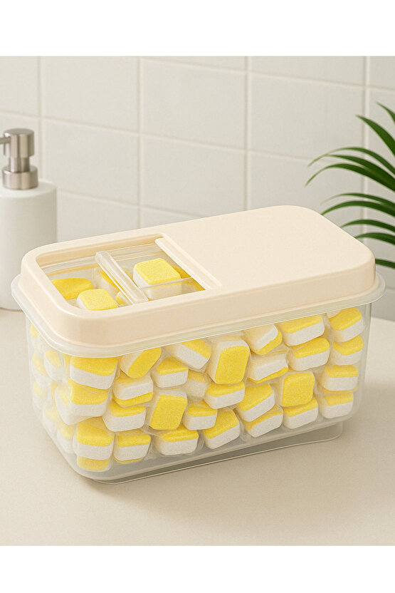 7,5 Lt Mega Banyo Düzenleyici Kayar Kapaklı Etiketli Toz Tablet Deterjan Saklama Kutusu