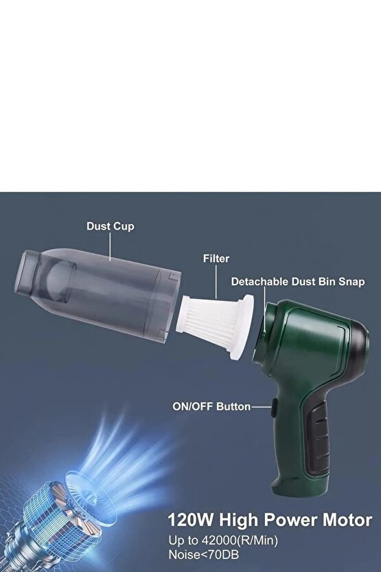 Pro 120w 6000pa Güçlü Emiş Ve Üfleme Özellikli Ev Araç Kablosuz Şarjlı El Süpürgesi