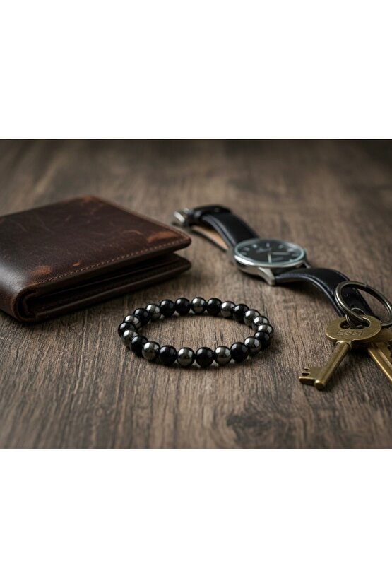 GNG SİLVER Negatif Enerjiye Karşı Güçlü Koruma: Hematit & Obsidyen Erkek Bileklik 8mm taş