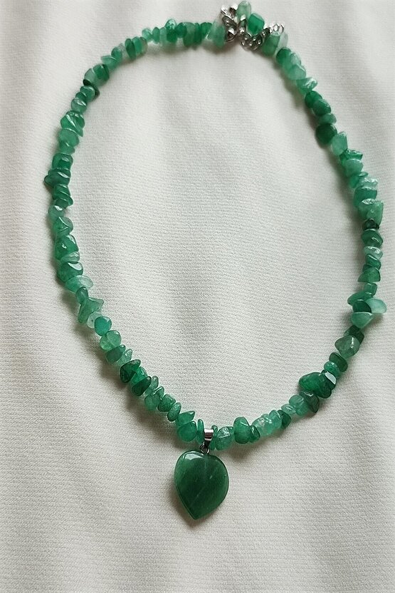 Sertifikalı Aventurin Kırıktaş Doğaltaş Kalp Kolye