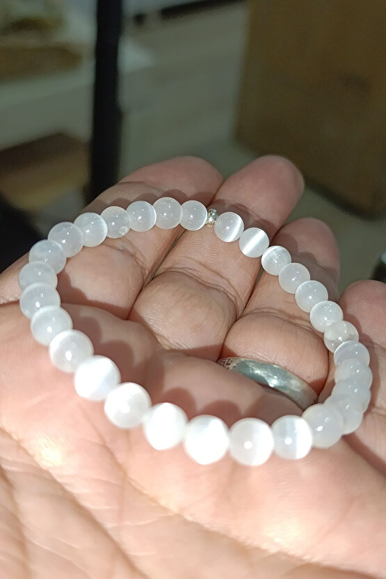 Selenit Taşı 6 mm Gümüş Aparatlı Natural Doğaltaş Bileklik