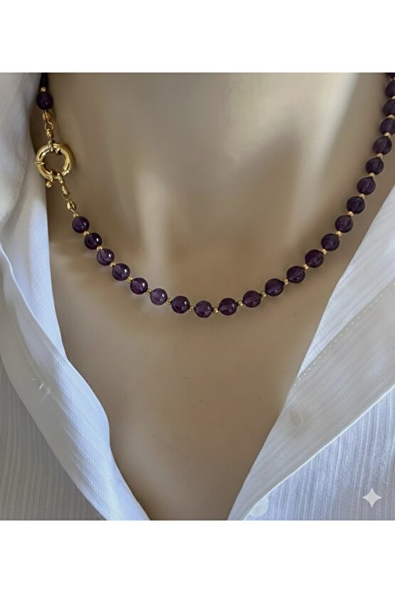 Ametist 6 mm Kolye Altın Kaplama Gemici Kilit