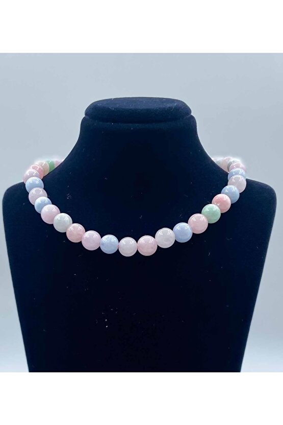 Morganit Doğal Taş Kolye 8 Mm Küre Kesim