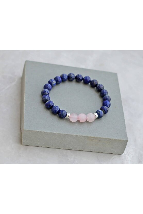 Sertifikalı Lapis - Pembe Kuvars Doğal Taş Bileklik 8 Mm
