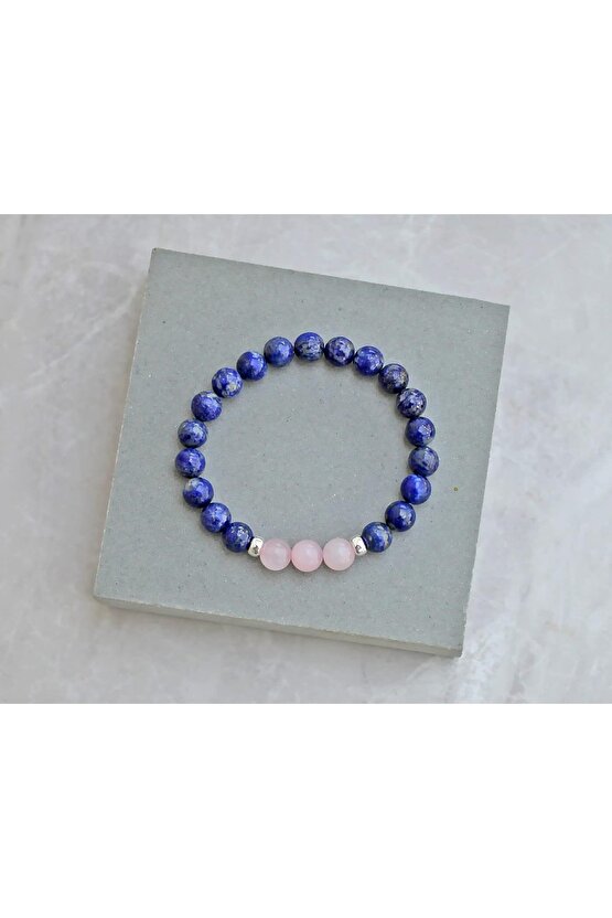 Sertifikalı Lapis - Pembe Kuvars Doğal Taş Bileklik 8 Mm