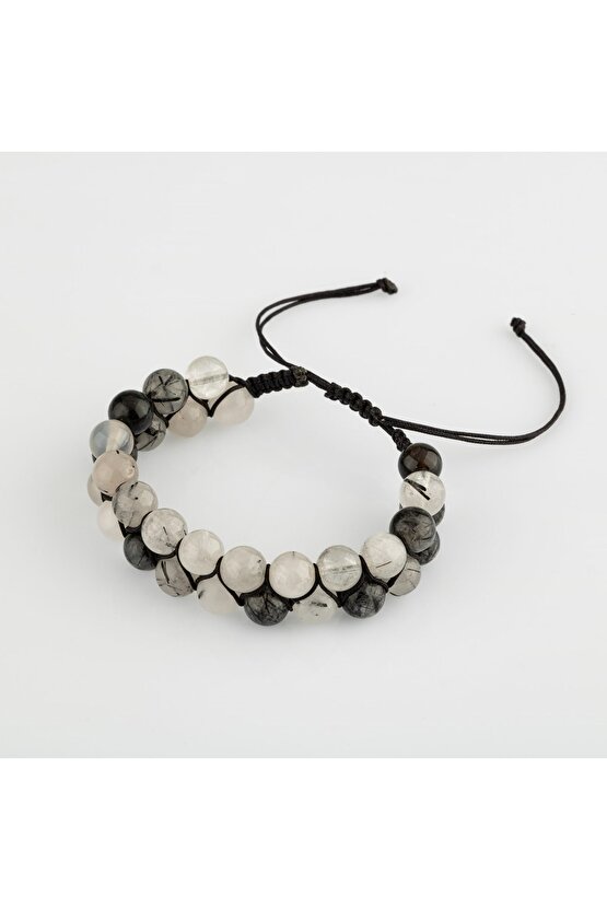 Rutilli Kuvars 8mm Çift Sıra Makrome Doğal Taş Bileklik