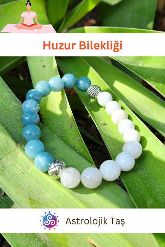 Doğal Taş Huzur Bilekliği, Ay Taşı Ve Akuamarin Taşı