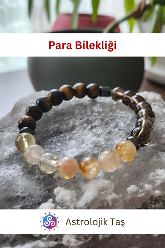 Para Bilekliği - Para Mıknatısı Çekimi - Bolluk Bereket - Sitrin, Kaplan Gözü & Dumanlı Kuvars