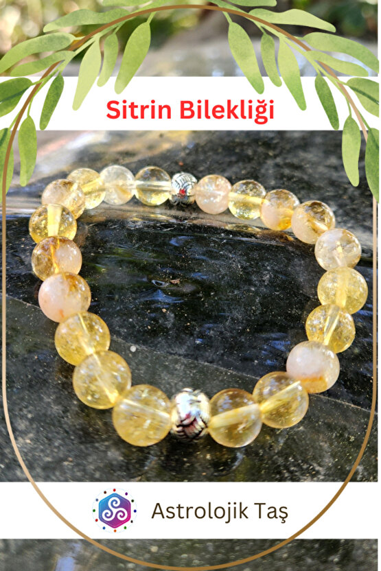 Doğal Taş Sitrin Bileklik, Para Taşı, Enerji Taşı, Bereket Taşı