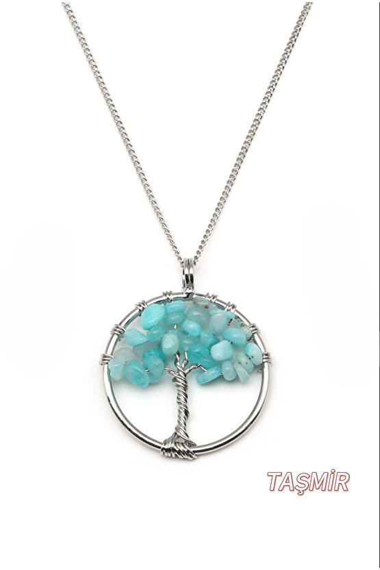 Amazonit Taşı Hayat Ağacı Zincirli Kolye