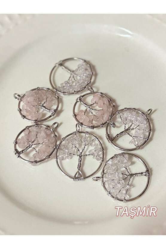 Pembe Kuvars Taşı Hayat Ağacı Kolye Ucu 1 Adet