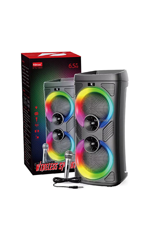 BÜYÜK BOY RGB LED IŞIKLI BLUETOOTH HOPARLÖR ŞARJLI KABLOSUZ HOPARLÖR KARAOKE MİKROFONLU SPEAKER