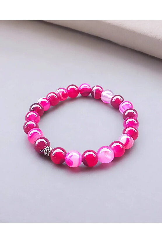 Pembe Akik Taşı Bileklik 8 Mm