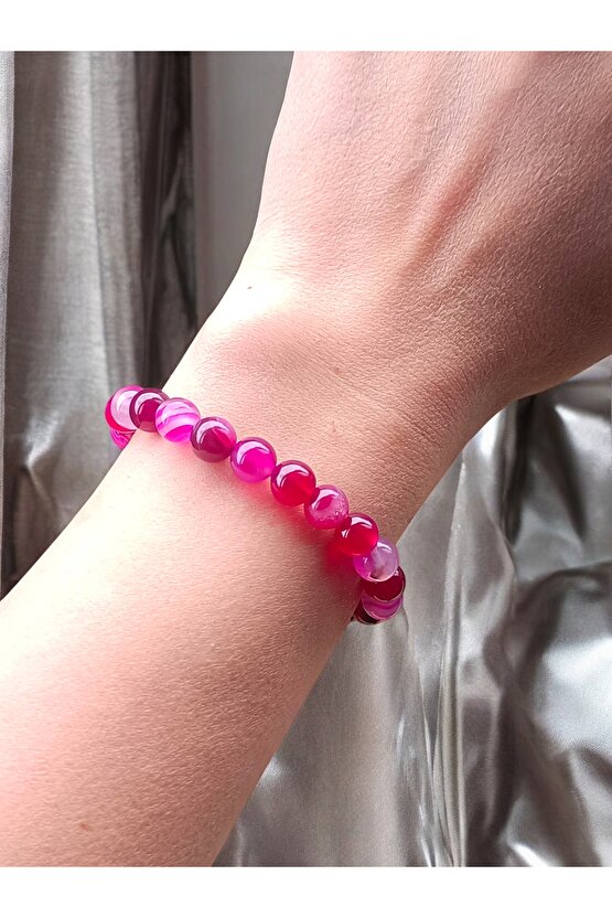 Pembe Akik Taşı Bileklik 8 Mm