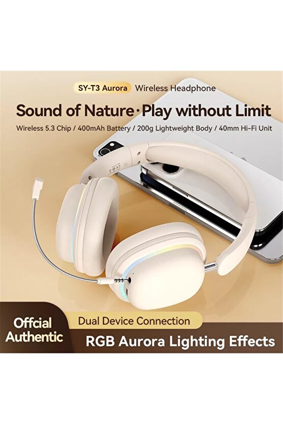 BLUETOOTH 5.3 KULAKLIK RGB LED IŞIKLI ÇIKARILABİLİR MİKROFONLU OYUN MÜZİK FİLM İÇİN ŞARJLI KULAKLIK